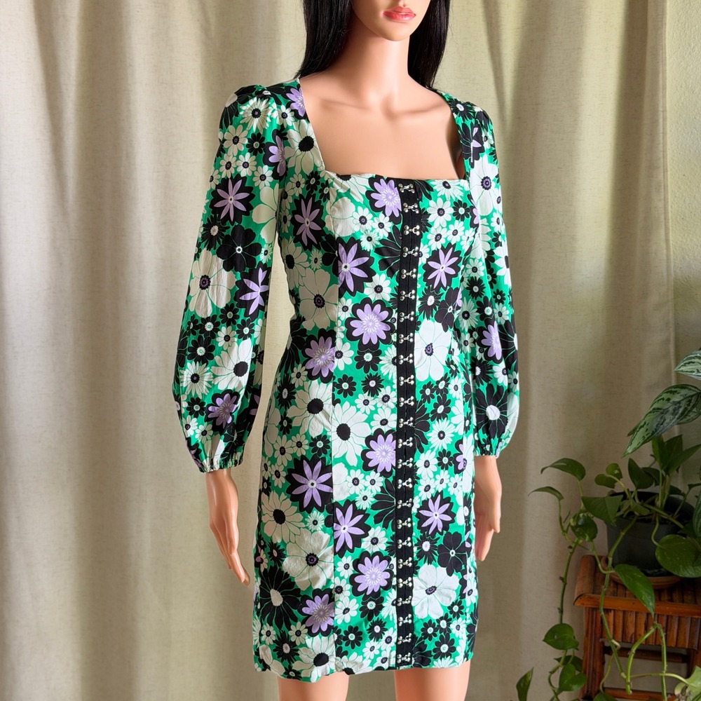 NWT Alexia Admor Sammie Sheath Dress Floral Mini Dress Green Mod Retro Groovy 2